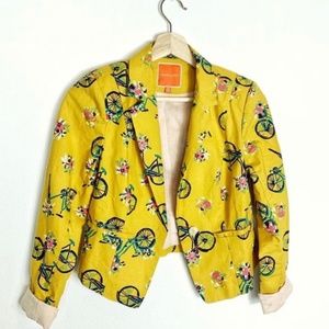 ModCloth Yellow Bicycle Print Blazer Jacket XS